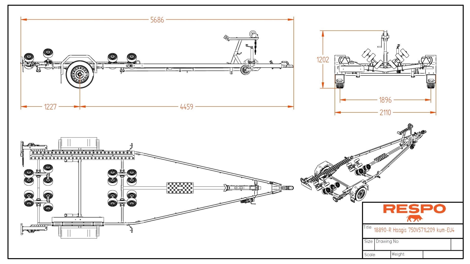 RESPO Multiroller 750V571L209 Колесар за лодка