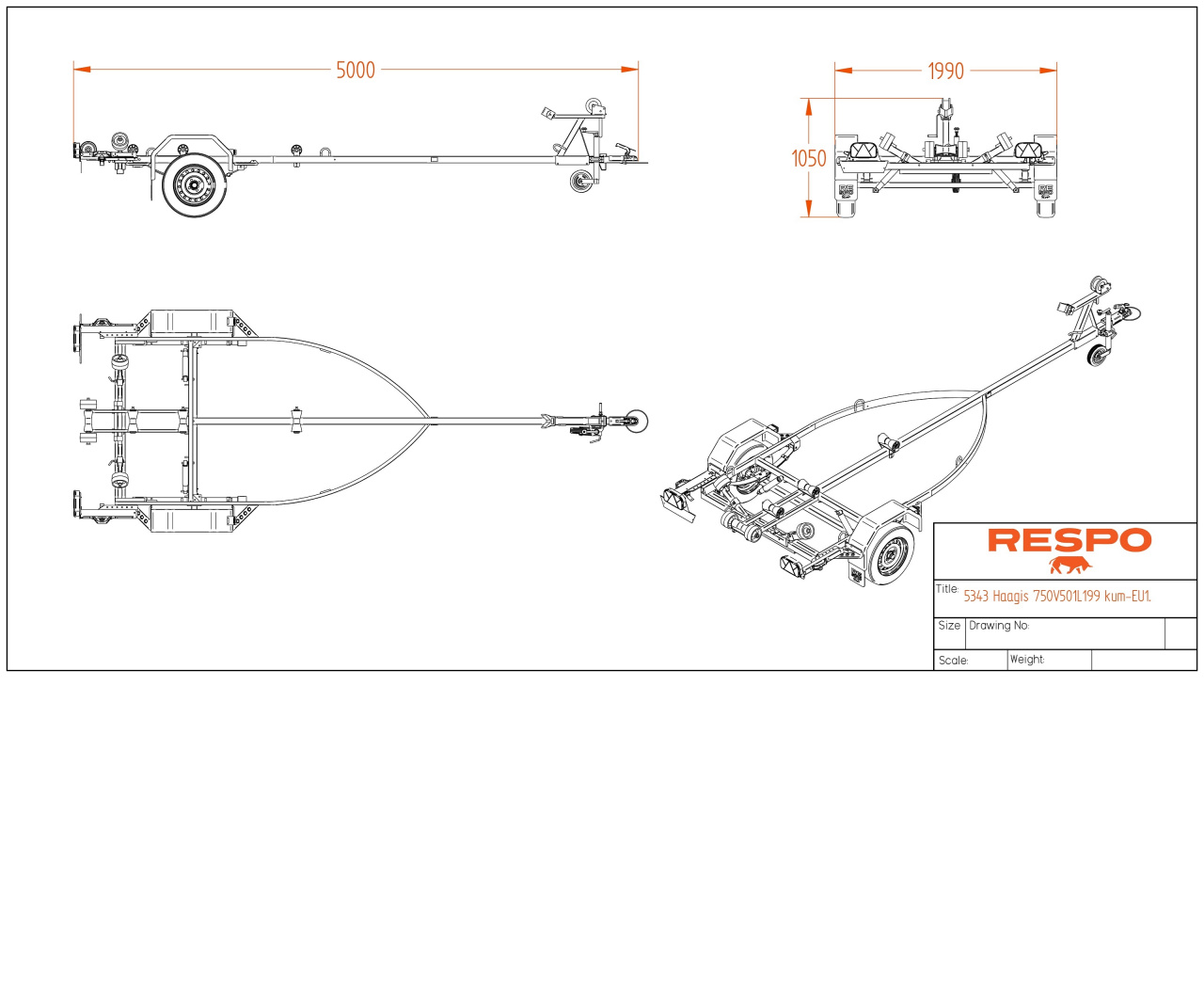 RESPO 750V501L199 Колесар за лодка 
